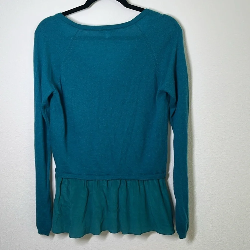 Garnet Hill Teal Cashmere & Silk Cardigan Sweater – Size M
